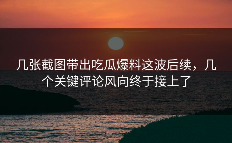 几张截图带出吃瓜爆料这波后续，几个关键评论风向终于接上了