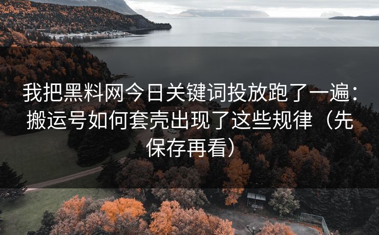 我把黑料网今日关键词投放跑了一遍：搬运号如何套壳出现了这些规律（先保存再看）